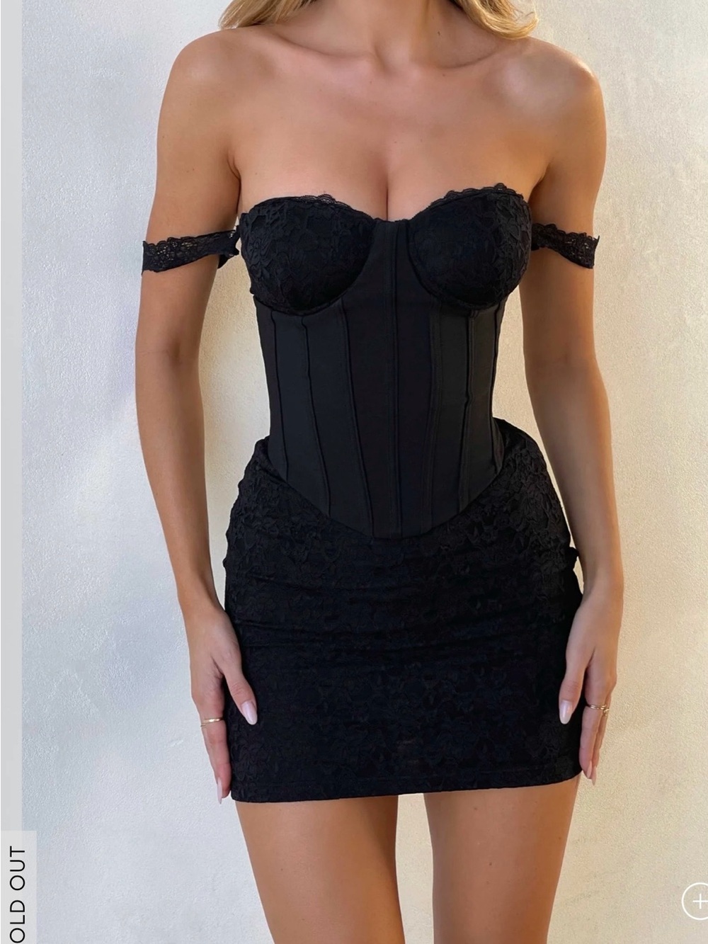 Outcast Black Lace Off-Shoulder Corset Mini Dress